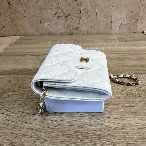Chanel White Quilted Caviar Mini Wallet on Chain - Picture 6 of 8